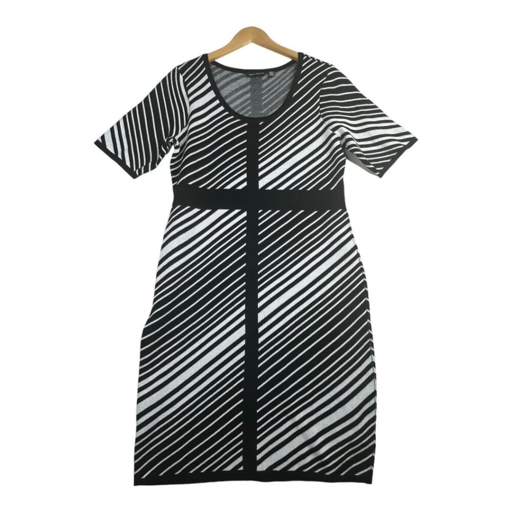 Nina Leonard‎ Short Sleeve Striped Textured Dress size Large Black/White